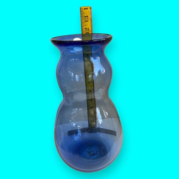Vintage Handblown Art Glass Vase Blue Bubbles - 12” Tall - Picture 6 of 6